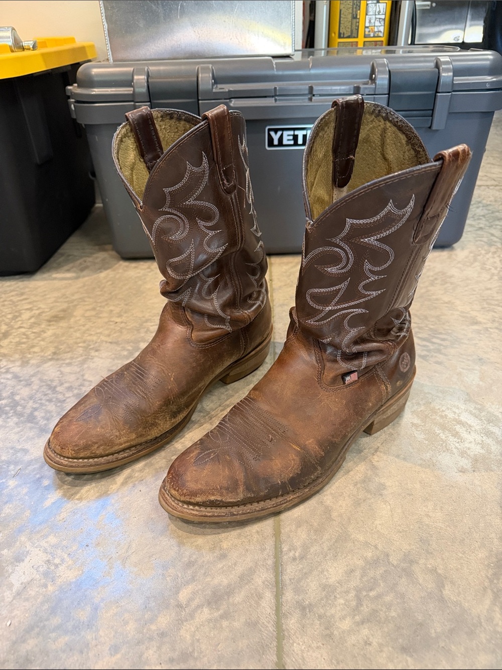 Double H Brown Leather Western Cowboy Boots with Stitching